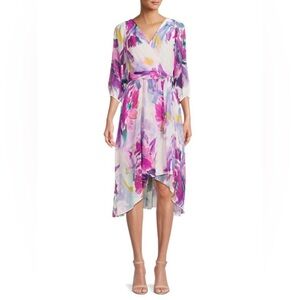 DKNY Floral Asymmetric Wrap Dress Size 10 NWT